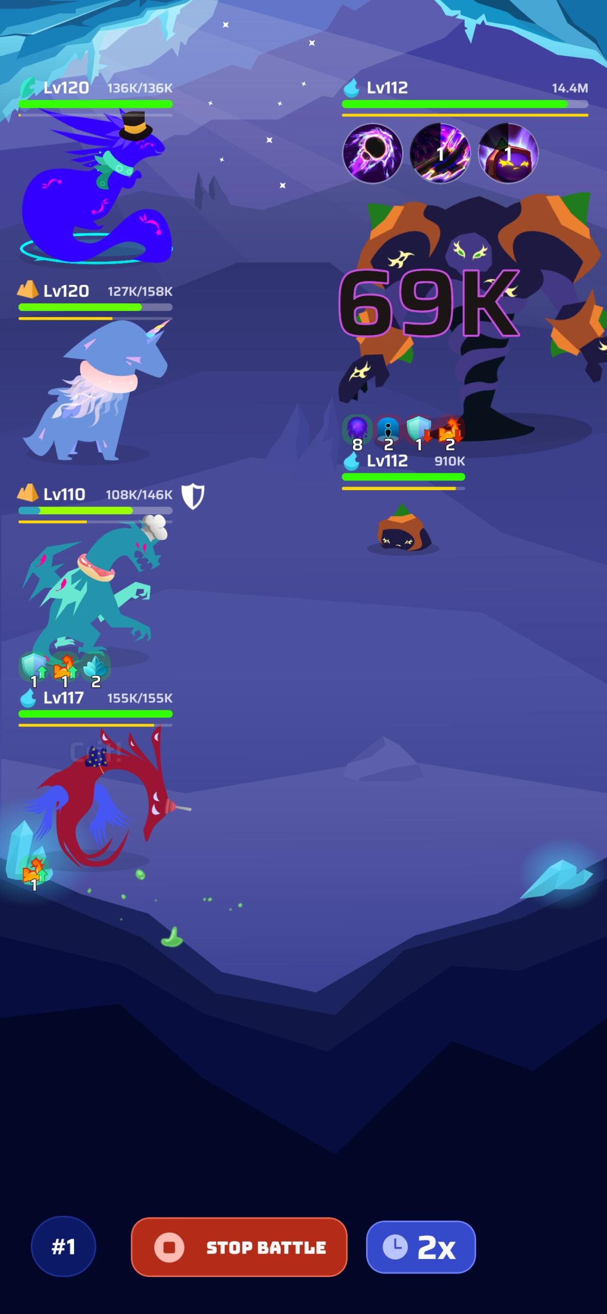 Voidpet ダンジョンのターン制バトル画面