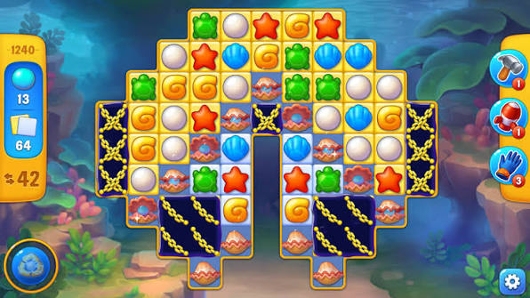 フィッシュダムの3マッチパズル画面
